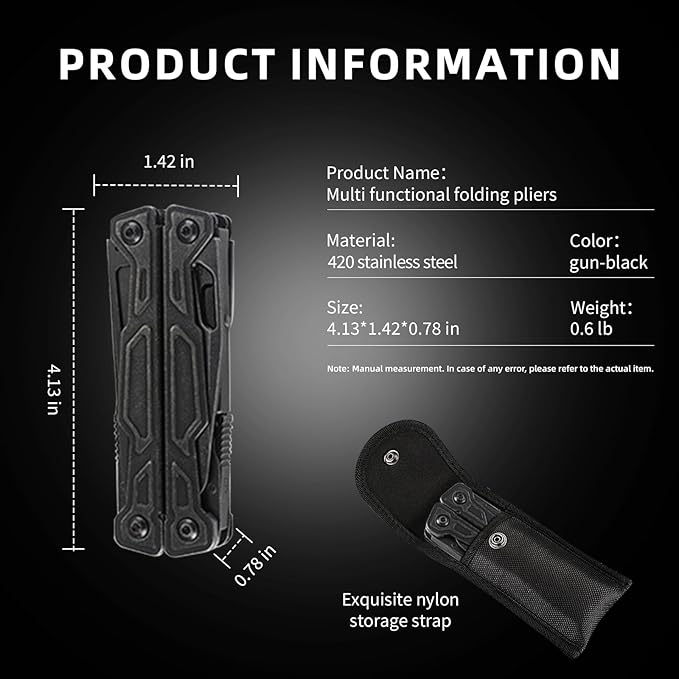 27-in-1Multitool Pliers with Scissors Rope CuttersSaw ScrewdriversCan OpenerFileCarrying PouchStainless Steel Pocket Multi-Tool Ideal for Camping Survival and GiftBlack