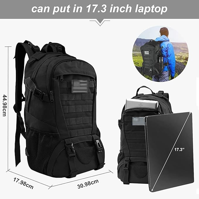 30L Tactical Backpack Rucksack Outdoor Molle Hiking Bag with Side Pocket Large Capacity &amp Lightweight Thickness Strap(Green)