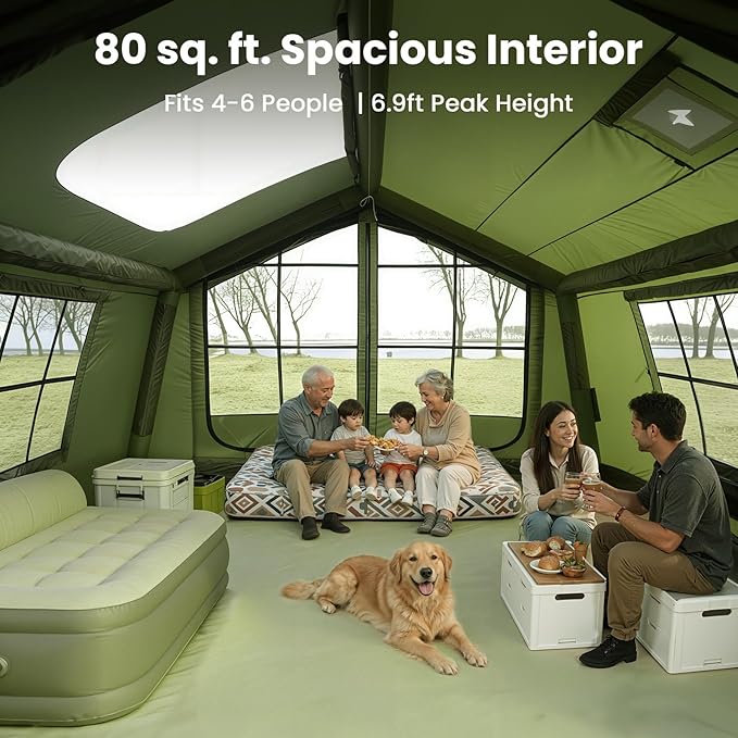 ABORON 2/6/8/10/12 Person Inflatable Camping Tent Easy Setup Blow Up Tent with Hand Pump PU3000mm Waterproof &amp Breathable 4 Season Glamping Tent for Outdoor Camping