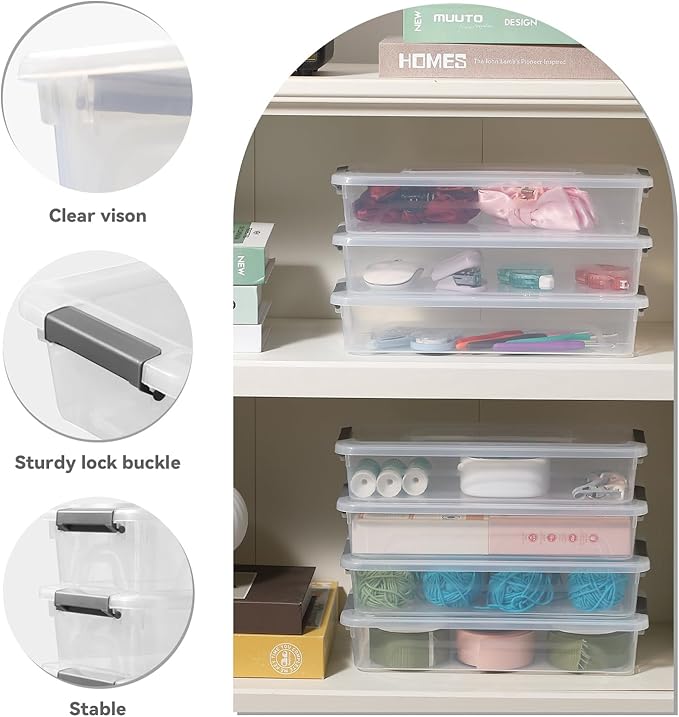 8 Pack 4QT Clear Plastic Storage Bins with Lids Stackable Storage Box for Crafts Supplies Plastic Container Bins for Organizing (Small 8Pack)