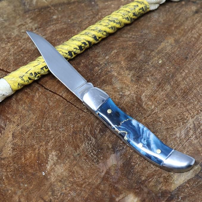 WHISKEY BENT HAT CO. Mini Hunter Folding Pocket Knife 2.75 Closed Length 440C Stainless Steel Blade (Gold Rush)