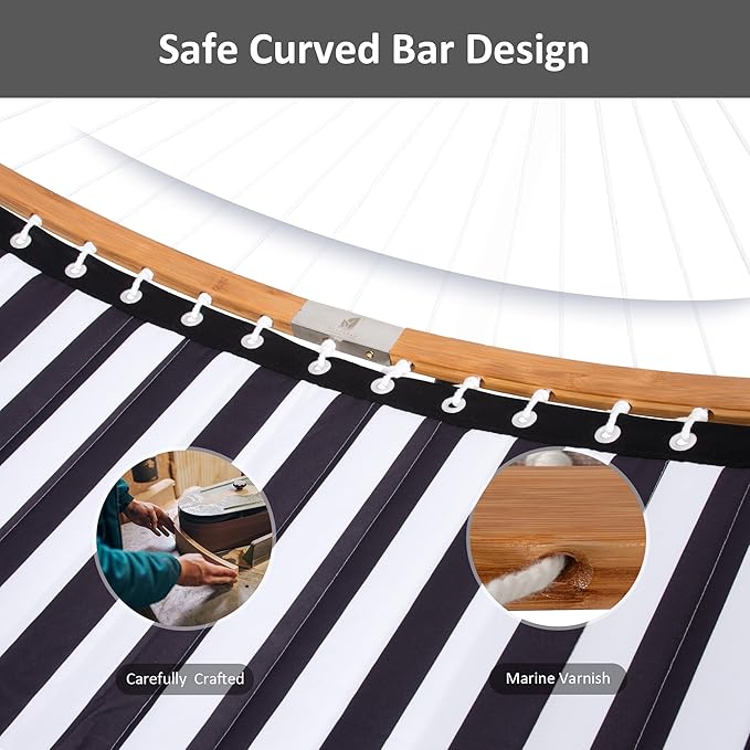 SUNCREAT Hammocks Extra Large Hammock with Stand Included Double Hammock with Curved Spreader Bar Black Stripes