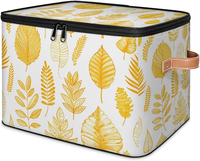 Storage Bins with Lids Beautiful Leaves Print Storage Basket Clothes Organizer with Handles Closet Storage Containers for Clothing Bedding Blanket