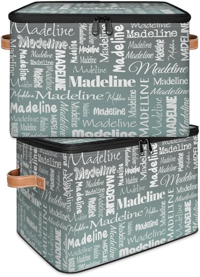 Custom Storage Basket with Name Personalized Keepsake Box with Zipper Lid Foldable Fabric Memory Bin Large capacity with Handle Gradient Grey Green