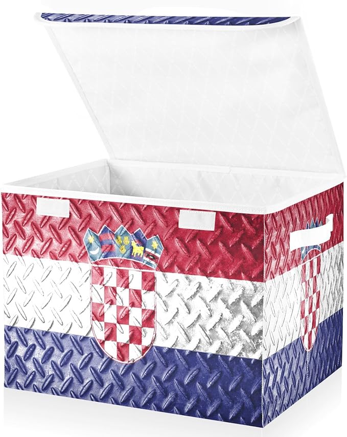 Croatia Flag Blue Red Storage Bins with Lids Foldable Closet Organizer Storage Bins with Handles for Dorm Room Home