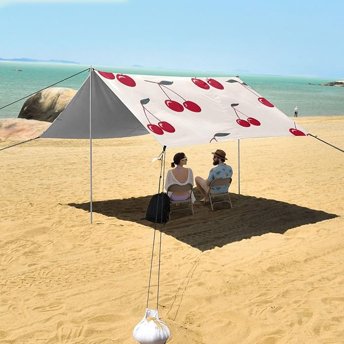 ALAZA Cherry Pattern Beach Tent Sun Shelter Portable Canopy Sunshade for Outdoor Camping Picnics Backyard Fun 10x9 ft