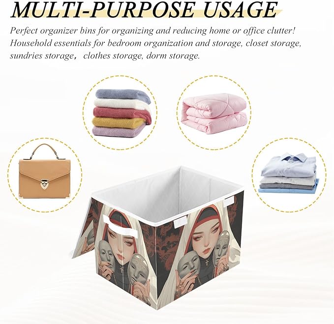 AIXIWAWA Lidded Storage Cube (Anime Cool Lady) Fabric Foldable Closet Bins with Flip Lid and Handles Organizer Basket Container 16.5 x 12.6 x 11.8 IN