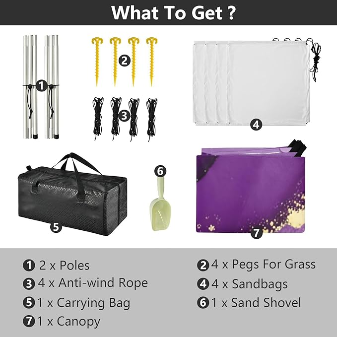 Beach Canopy with Windproof Ropes &amp Sandbags Beach Tent Sun Shade Sun Shelter for Camping Trips Fishing Backyard Fun or Picnics Purple Texture
