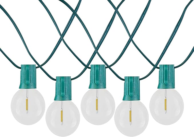 Novelty Lights 25 Feet G50 LED Patio String Light Set with 25 Bulbs Warm White Weather Resistant and Shatterproof Replaceable Plastic Globe Bulbs Green Wire