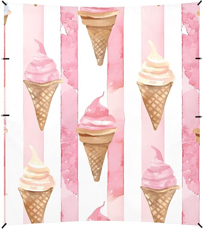 ALAZA Watercolor Striped Ice Cream Cones Pattern Beach Tent Sun Shelter Portable Canopy Sunshade for Outdoor Camping Picnics Backyard Fun 10x9 ft