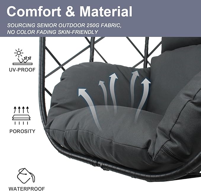 Hanging Egg Chair with Stand Patio Wicker Rattan Swing Chair Hammock Egg Chair for Indoor &amp Outdoor 400lbs Capacity with Thickened Cushion for Bedroom Balcony Garden