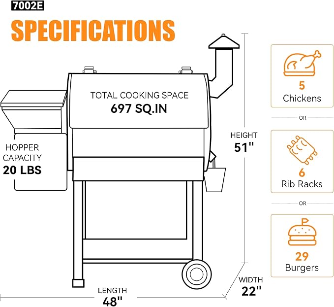 Z GRILLS Wood Pellet Smoker Grill 8 in 1 BBQ Grill with Auto Temperature Control 697 sq in Cooking Area for Backyard Patio and Outdoor Cooking 7002E Sliver