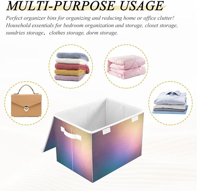 Blue Peach Lilac Yellow Gradient Storage Box with Lid Foldable Tool Storage Storage Bin Lid for School Supply Dormroom