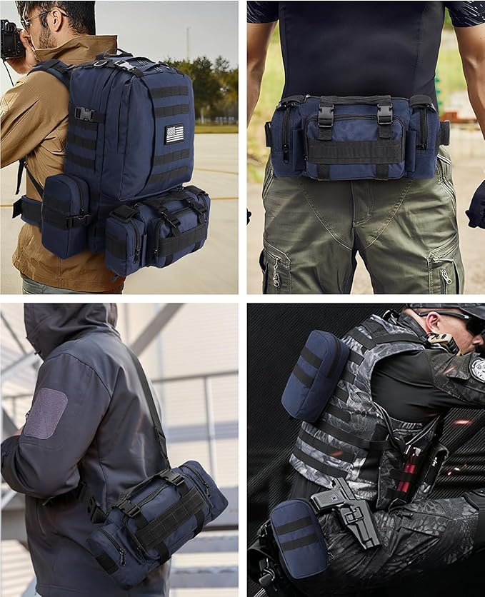 CVLIFE Tactical Backpack Military Army Rucksack 60L Large Assault Pack Detachable Molle Bag Blue
