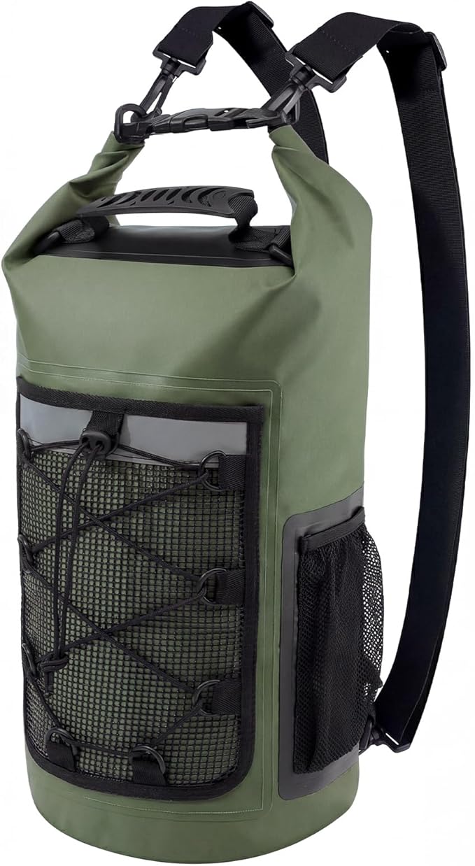 Pimoys Dry Bag 25L Waterproof Backpack Roll-Top Dry Bags Kayak Outdoor Travel Bag for Boating Kayaking Camping Fishing Hiking Rafting(Forest Green