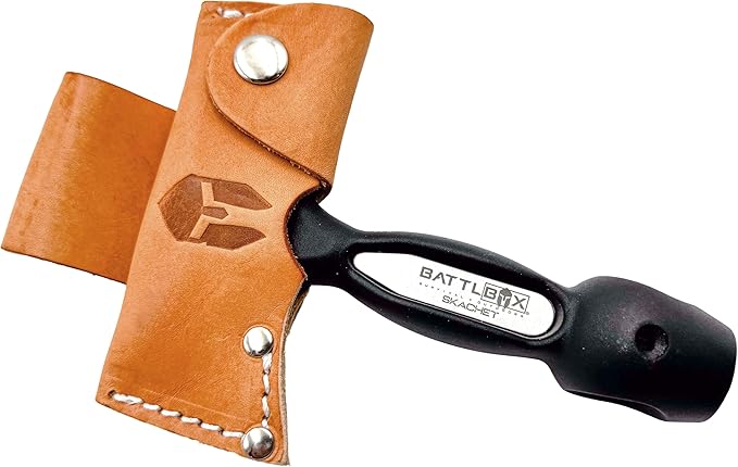 BATTLBOX Skachet Axe Head Skinner Hammer Hatchet Vintage Survival Tool - 3.5in Carbon Steel Blade Edge - Genuine Leather Sheath Belt Loop - Bushcraft Outdoor Survival Ax Skatchet