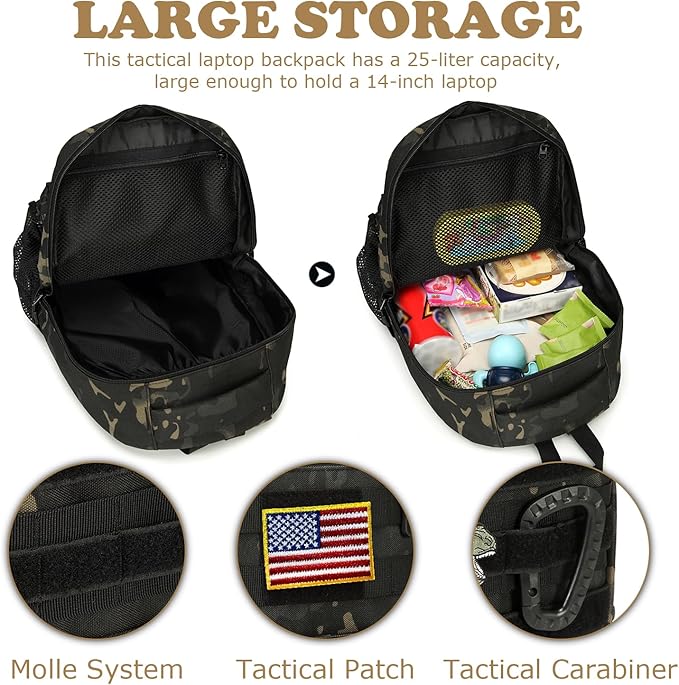 Kids tactical Backpack for Boys School Bag 20L mini Children Backpack for Outdoor Camping Travel (Black CM)