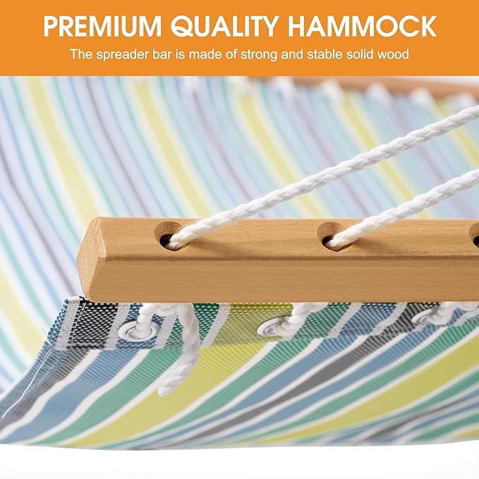 Lazy Daze Hammocks 12 FT 2 Person Double Quick Dry Textilene Hammock with Curved Steel Heavy Duty Stand for Outside Backyard Patio 450 Lbs Capacity Green Stripes