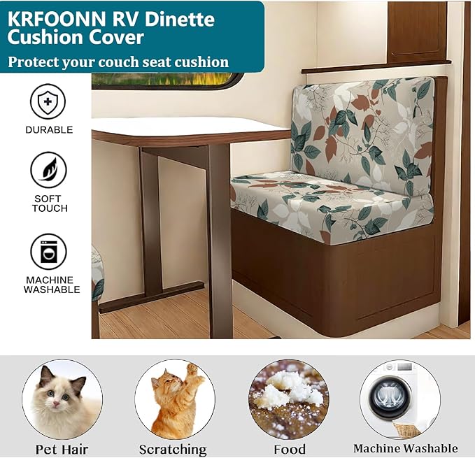 KRFOONN RV Dinette Cushion Covers Stretch Camper Cushions Covers Replacement Couch Cushion Slipcovers Washable Loveseat Slipcovers for Travel Trailer Couch (2 Backrest Cover &amp 2 Bench Cover 18)