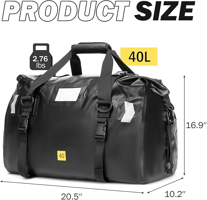 Waterproof Duffel Bag 40L - Heavy Duty Dry Bag Backpack for Motorcycle Travel Kayaking Boating &amp Camping - Watertight Roll Top Gear Bag with Air Valve &amp Reflective Strips for Men Women