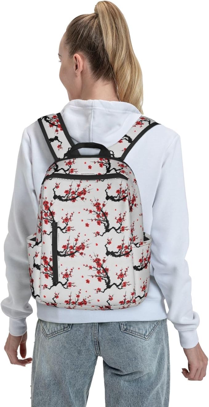 Men Women Bookbag Japanese Watercolor Cherry Blossom Laptop &amp Tablet Backpack for Travel &amp Work
