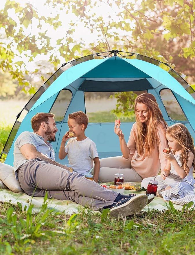 Glymnis Pop Up Beach Tent Sun Shade Shelter for 4 Person Portable Automatic Hydraulic Beach Tent with UPF 50+ Lightweight &amp Vent Windows Easy Setup for Family Picnic
