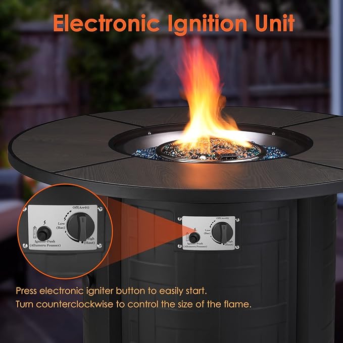 TLGREEN Propane Fire Pit Table 42 Inch Round – 50000 BTU Outdoor Fire Pit with Lid Converts to Patio Coffee Table Certified Includes Waterproof Cover &amp Blue Fire Glass