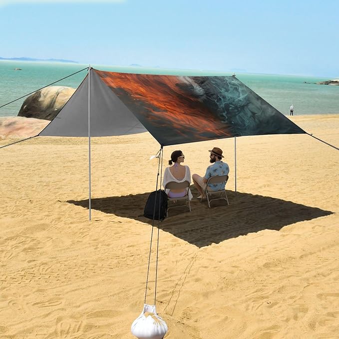 ALAZA Half Fire Half Water Wolf Beach Tent Sun Shelter Portable Canopy Sunshade for Outdoor Camping Picnics Backyard Fun 10x9 ft
