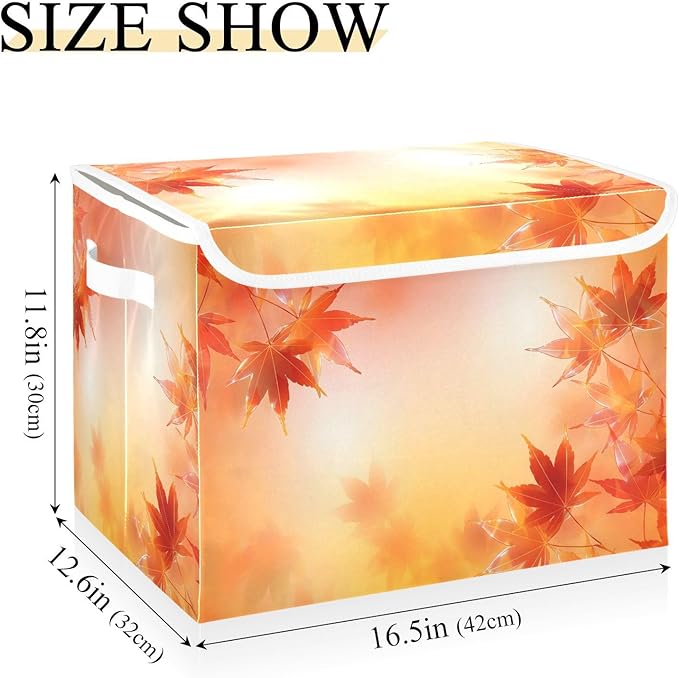 senya Thanksgiving Baskets Collapsible Storage Bins with Lids Thanksgiving Autumn Leaves Golden Maple Leaves Storage Boxes Clothes Baskets for Organizing