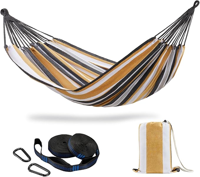 CHULIM Brazilian Double Hammock with Tree StrapsExtra Large 94x63IN2 Persons Hammock for Backyard Patio Outdoor and Indoor450lbs Weight CapacitySoft Woven Cotton Fabric - Coffee Stripe