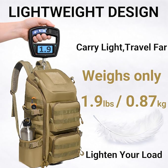 kokkoya Lightweight Tactical Backpacks with Laptop Compartment for Men 40L EDC MOLLE Military Style 17 in Computer with Cup Holder Travel Hiking Daypack (Khaki)