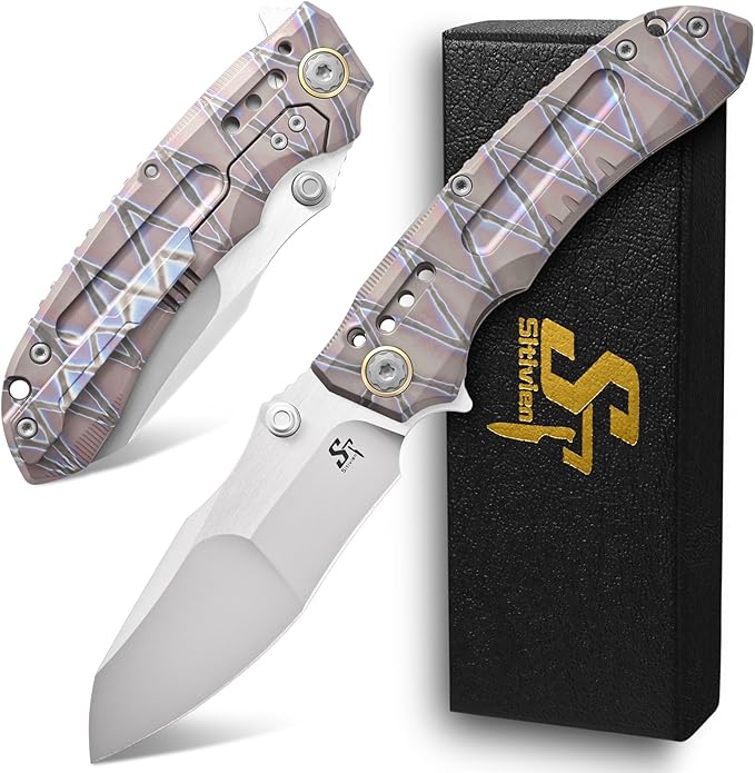 Sitivien ST991 Folding Knife M390 Pearlescent Polishing Steel Blade Titanium Handle with Ball Bearing for Men Women Outdoor Camping Hiking Survival (Burnt)