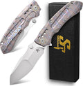 Sitivien ST991 Folding Knife M390 Pearlescent Polishing Steel Blade Titanium Handle with Ball Bearing for Men Women Outdoor Camping Hiking Survival (Burnt)