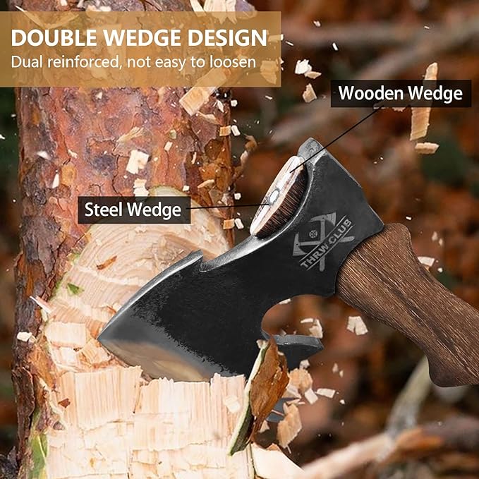 15.5 Hand Forged Hatchet Camping Hatchet with 1065 Carbon Steel &amp Wooden Handle Bushcraft Axe with Leather Sheath and Axe Sharpener Survival Ax for Outdoor Adventures and Gardening