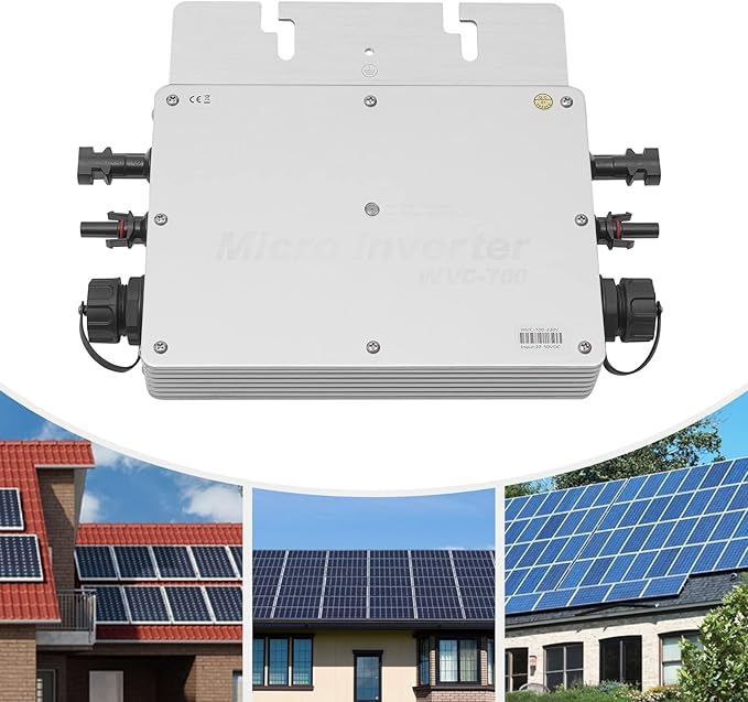 Solar Grid Tie Micro Inverter XJ-WVC-700W 700W 110V Waterproof Inverters Solar Powered Reversing Converter Aluminium Alloy Inverters w/AC Connection Cable for Schools Power Stations Homes