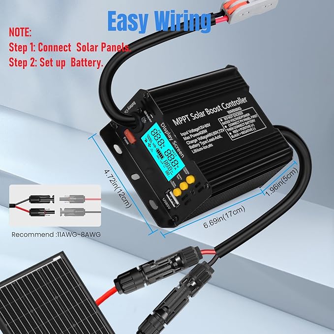 1000W SmartSolar MPPT Boost 24V/36V/48V/60V/72V MPPT Solar Charge Controller LCD Display Solar Panel Regulator for Sealed Flooded AGM Gel LFP User Batteries Ideal for Golf Carts Electric Vehicles RVs
