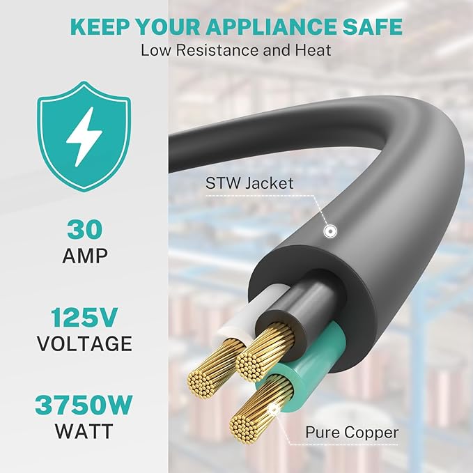FIRMERST 3 Prong Replacement 30 amp RV Power Cord 15 ft (NEMA TT-30P to Roj 3 Wire)