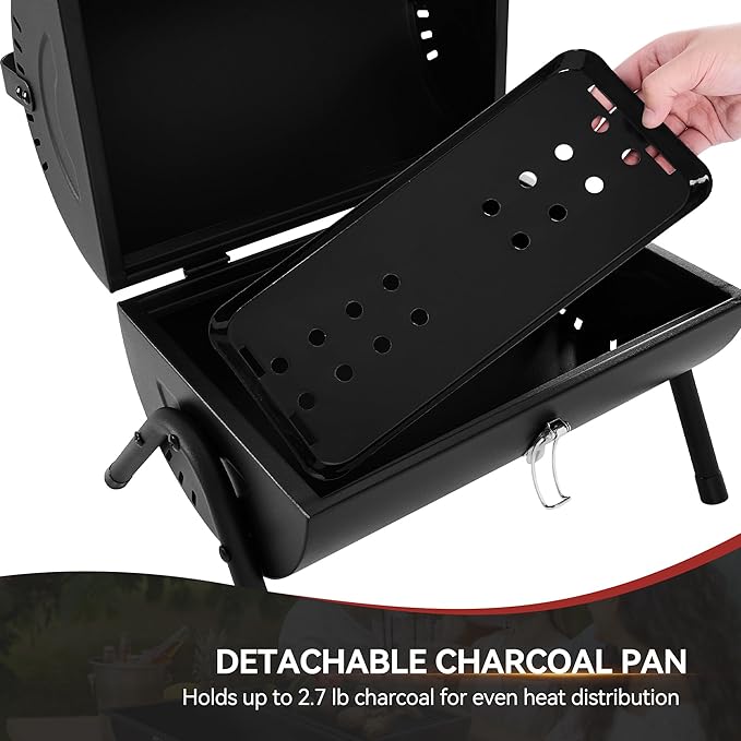 Royal Gourmet CC1015W Portable Charcoal Grill 147 sq. in. Cooking Grid Wooden Handle Tabletop BBQ Grill for Outdoor Barbecue Camping Picnic Backyard Patio Black