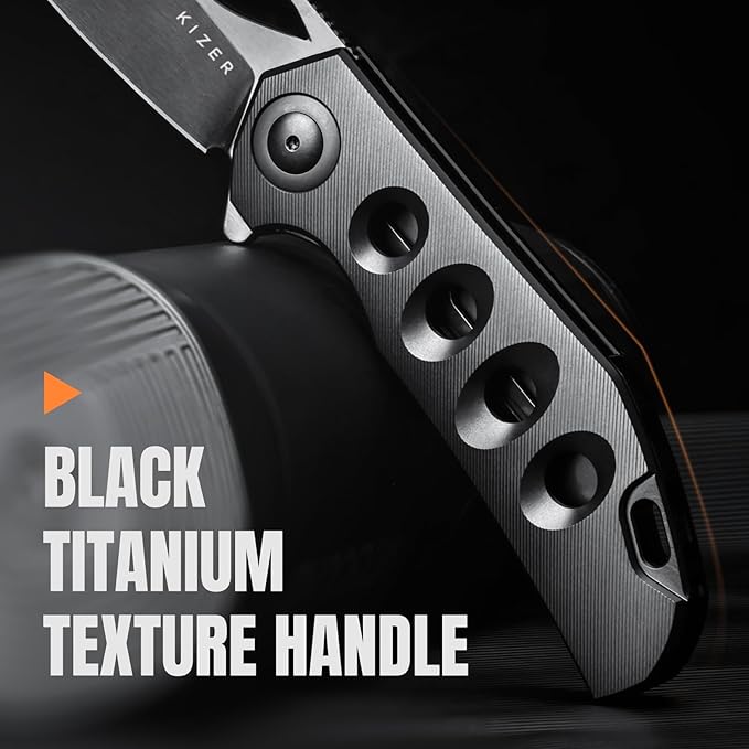 Kizer Hawk camping folding knives 3.4 M390 Sheepsfoot EDC Pocket Knife with Titanium Handle Thumb Hole Opener Liner Lock for Camping Hiking Fishing Ki4683A1