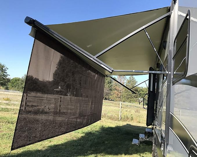 Tentproinc RV Awning Sun Shade Screen 9' X 20'3'' - Brown Mesh Sunshade UV Blocker Complete Kits Motorhome Camping Trailer Canopy Shelter - 3 Year Lasting