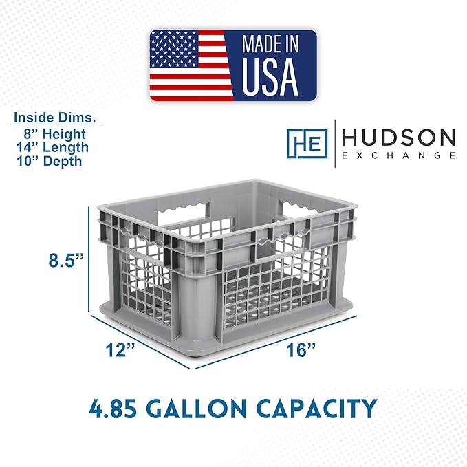 Hudson Exchange 12 x 16 x 8 (12 Pack) Mesh Straight Wall Handled Storage Container Tote Gray