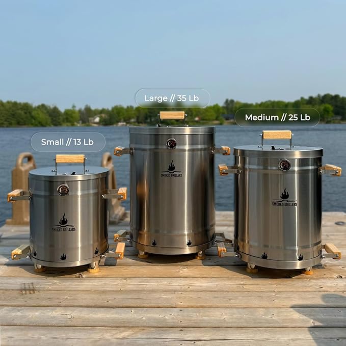 Barrel Smoker Grill Combo | 100% 304 Stainless Steel Barrel | 95% Less Smoke Even Heat | Easy to Use &amp Clean – Vertical Smoker Ideal for Balconies and Backyards (SMALL-13 LBS)