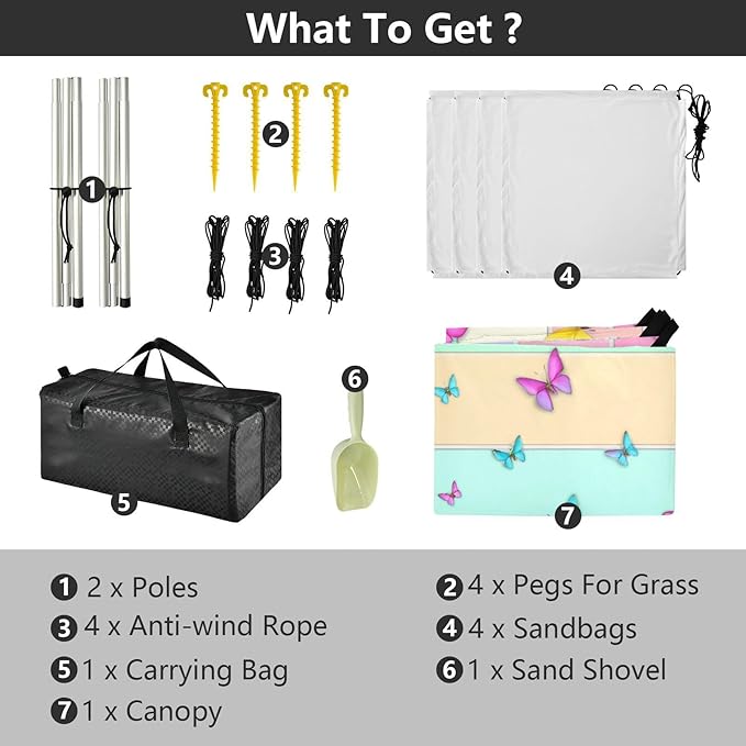 xigua Butterfly Beach Tent Sun Shelter with Carrying Bag - Silver Coated Oxford Fabric Beach Canopy for Beach Camping Fishing - Includes Windproof Ropes Sandbags &amp Stakes