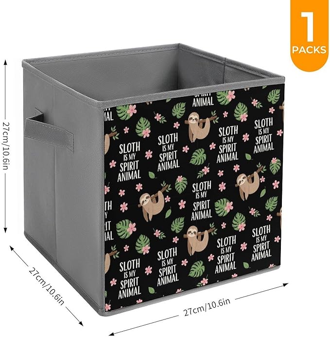 Collapsible Cube Storage Organizer with Handles Sloth Spirit Animal Foldable Fabric Bin for Shelves Perfect for Closet Bathroom Kids' Room &amp Nursery