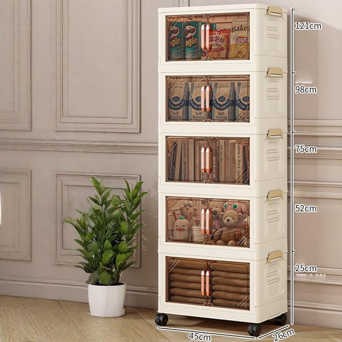 Storage Bins Stackable Folding Plastic Storage Containers with Clear Lids Multi Layer Organizer for Home Dorm Office Closet Bedroom Living Room