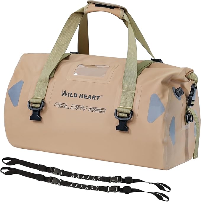 WILD HEART Waterproof Motorcycle Duffel Bag PVC500D Double-bottom With Rope Straps and Inner Pocket 40L 66L 100L for Kayaking Camping BoatingMotorcycle