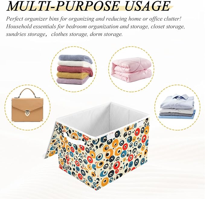 Colorful Dots Storage Cube Bins Basket with Lid Collapsible Flip-top Fabric with Handle for Home Bedroom Closet Office 16.5×12.6×11.8 in