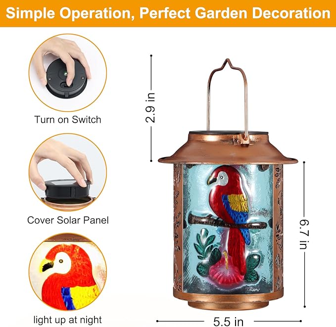 Parrot Solar Lanterns Outdoor WaterproofBirthday Gifts for Women Mom Grandma Garden DecorHanging Solar Lights Wall Mount Decorations for YardFront PorchPatioLawn Pathway Landscape