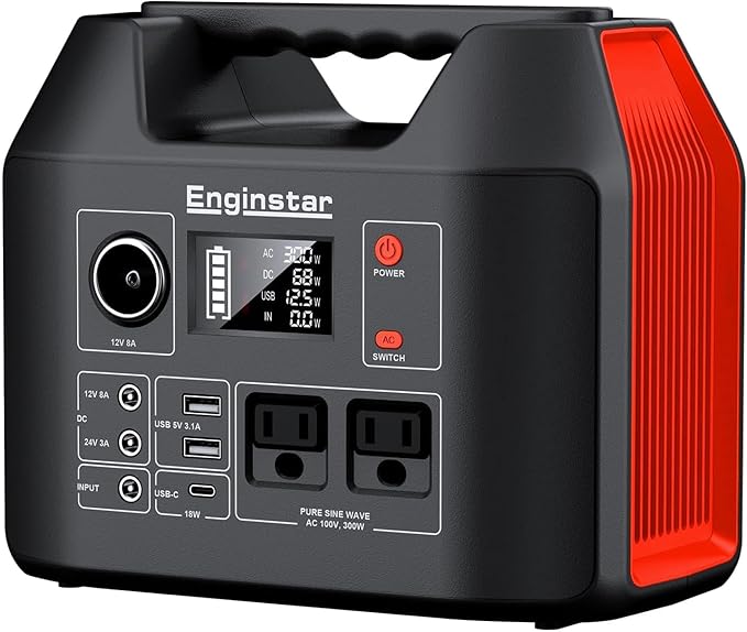 EnginStar Portable Power Station 300W 296Wh Battery Bank with 110V Pure Sine Wave AC Outlet for Outdoors Camping Hunting and Emergency 80000mAh Backup Battery Power Supply for CPAP