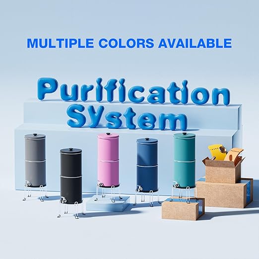 Purewell 3-Stage 0.01μm Ultra-Filtration Gravity Water Filter System NSF/ANSI 42&amp372 Certification 304 Stainless Steel Countertop System with 2 Filters and Stand Reduce 99% Chlorine 2.25G PW-